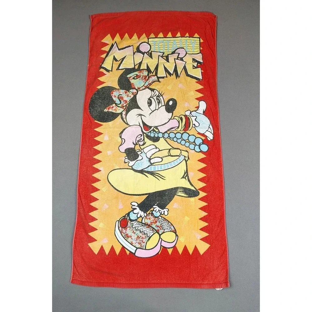 Vintage 80s Disney Minnie Mouse Beach Towel 29x58 TOTALLY MINNIE Franco Japan